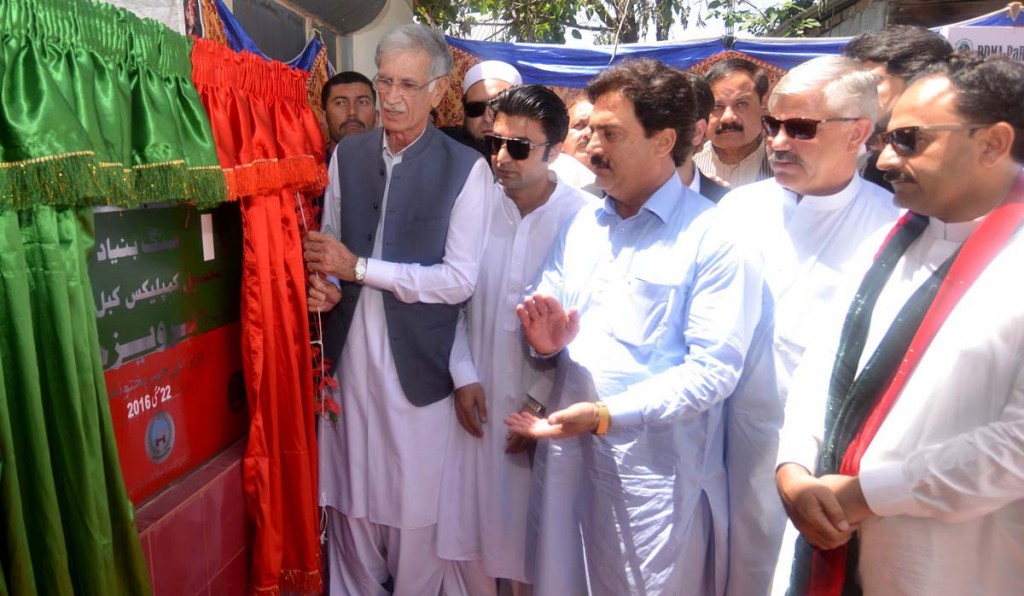 CM KP Pervez Khattak performing ground breaking ceremony of Tehsil Complex building in Kabal Swat.
