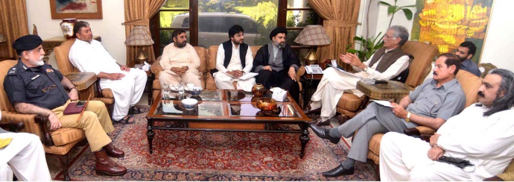 CM KP Pervez Khattak talking to representative delegation of Majlis-e-Wahdat Almuslemin  at CM House in Peshawar on Tuesday.