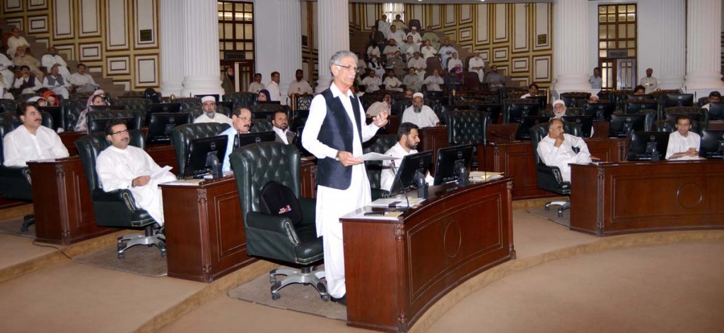 CM KPK Pervez Khattak addressing in Assembly session on Thursday.