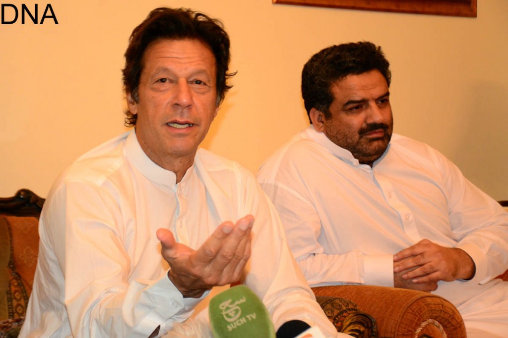 Chairman PTI Imran Khan addressing a press conference in Islamabad on Monday. - DNA