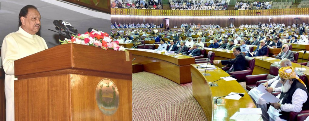 President Mamnoon Hussain addressing the joint session of the Parliament in National Assembly on Wednesday. - SABAH