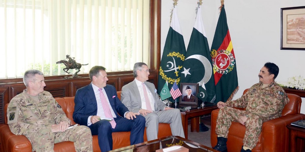 General John Nicholson, Commander Resolute Support Mission in Afghanistan and Ambassador Richard Olson, U.S Special Representative for Afghanistan and Pakistan called on COAS Gen Raheel Sharif at GHQ in Rawalpindi on Friday. - DNA