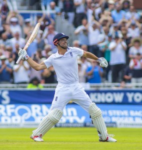 Alastair Cook celebrates his 29th Test hundred, England vs Pakistan, 2nd Test, 1st day on Friday.