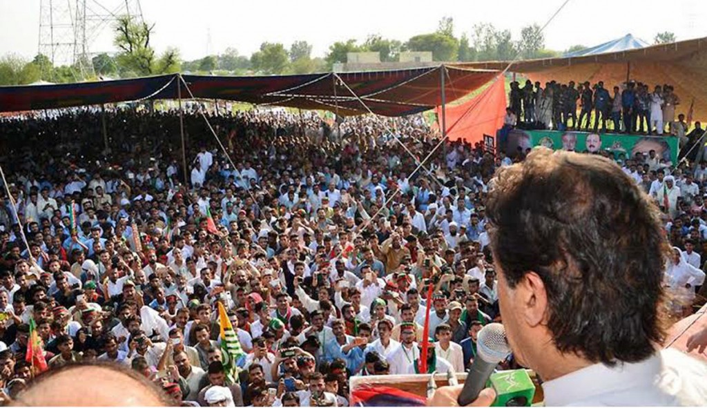 Mirpur: 19th July - PTI Chairman Imran Khan addressing PTI election rally in Khari Shareef Mirpur  on Tuesday. - DNA Photo