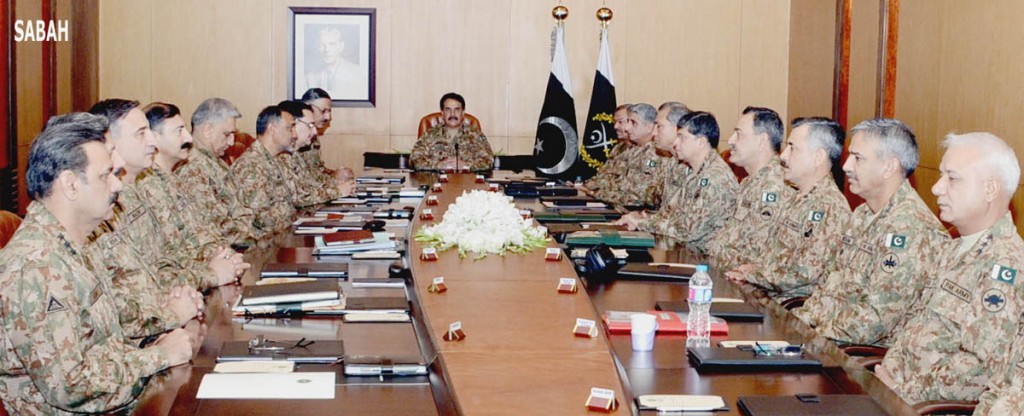 Army Chief, Gen Raheel Sharif chairing the Corps Commanders Conference at GHQ  in Rawalpindi on Wednesday.