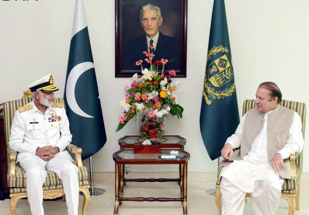 Admiral Muhammad Zakaullah, Chief of Naval Staff called on Prime Minister Muhammad Nawaz Sharif at PM House in Islamabad on Tuesday.-DNA 