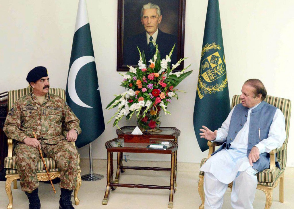COAS Gen Raheel Sharif called on Prime Minister Muhammad Nawaz Sharif at PM House in Islamabad on Thursday. - DNA