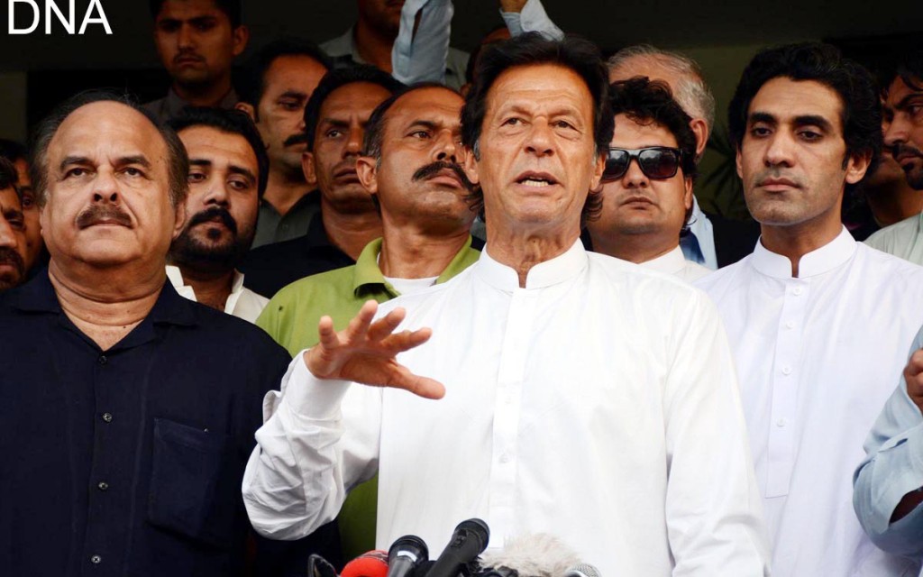 Chairman PTI Imran Khan talking to media in Islamabad on Friday. - DNA