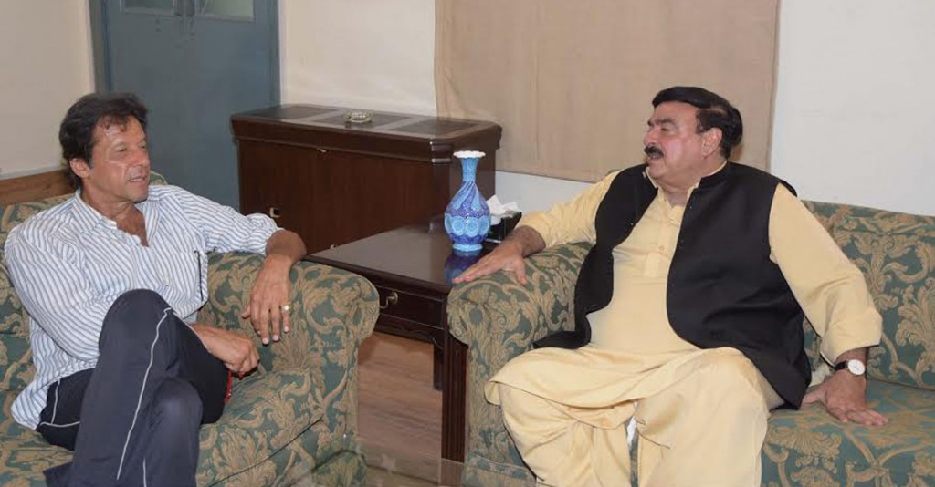AML head Sheikh Rasheed Ahmad in a meeting with PTI Chairman Imran Khan in Islamabad. - DNA
