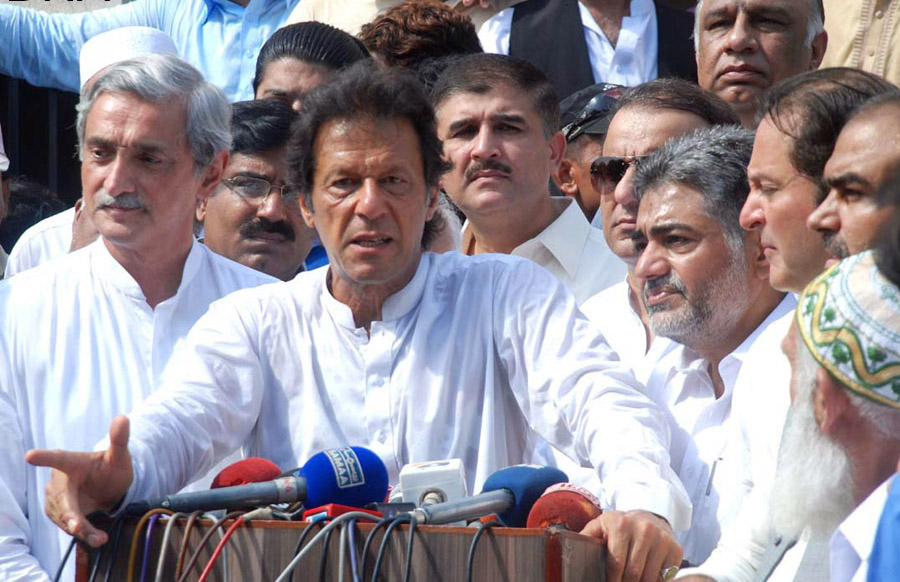 Chairman PTI Imran Khan talking to media in Lahore on Sunday. - DNA