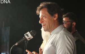 Vehari: 29th August - PTI Chairman Imran Khan addressing the charged crowd for the by election  campaign in PP232, Gaggo Mandi, Burewala. - DNA Photo