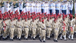 Pakistani military personnel march during the Pakistan Day military parade in Islamabad on March 23, 2016. Pakistan National Day commemorates the passing of the Lahore Resolution, when a separate nation for the Muslims of The British Indian Empire was demanded on March 23, 1940. / AFP / AAMIR QURESHI        (Photo credit should read AAMIR QURESHI/AFP/Getty Images)