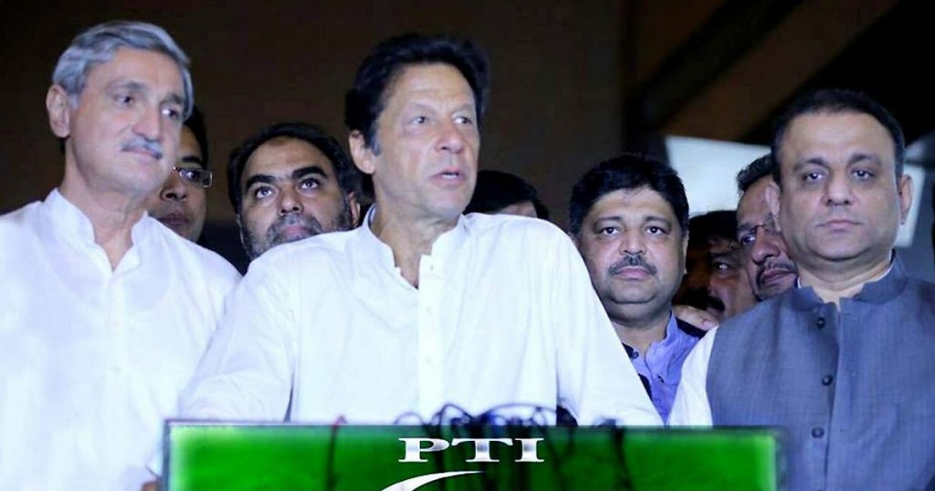 Chairman PTI Imran Khan talking to media in Lahore on Tuesday. - NNI
