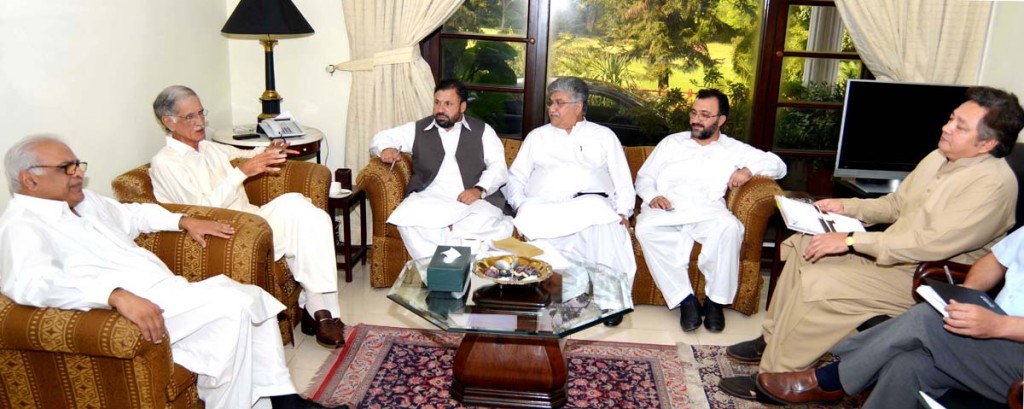 CM KPK Pervez Khattak chairing a meeting in Peshawar on Wednesday.