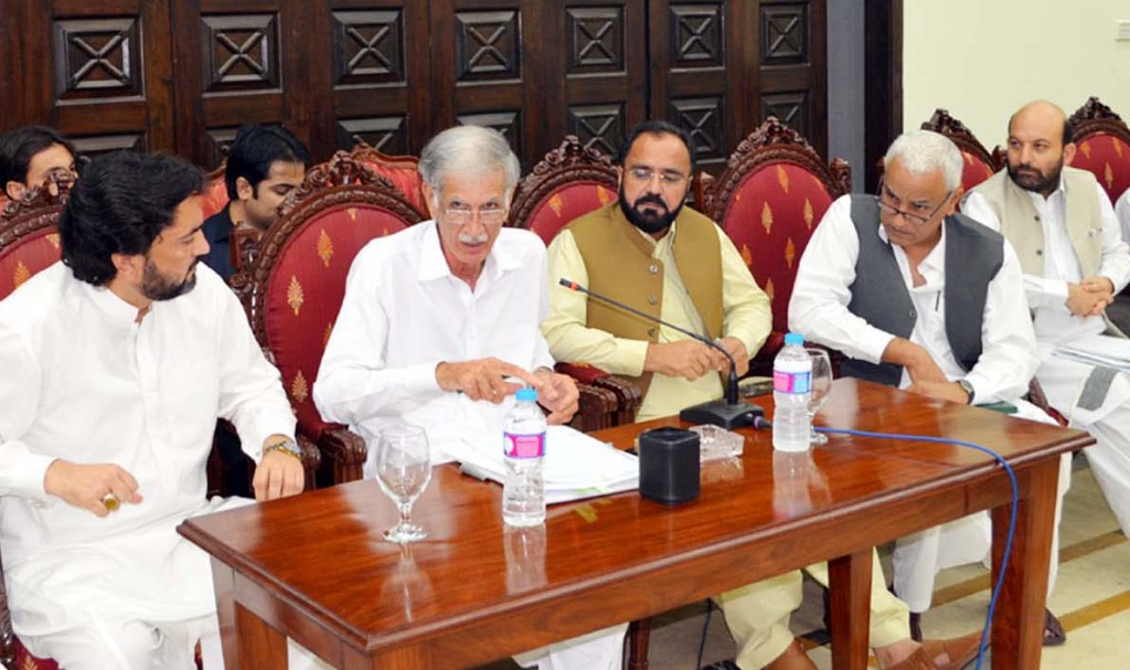 CM KP Pervez Khattak talking to a joint delegation of Jarma and Jambai at CM House in Peshawar on Sunday.