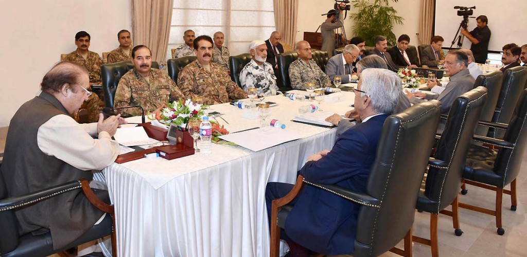 Islamabad, October 04 : Prime Minister Nawaz Sharif chairing meeting of National Security committee at PM House. NNI Photo