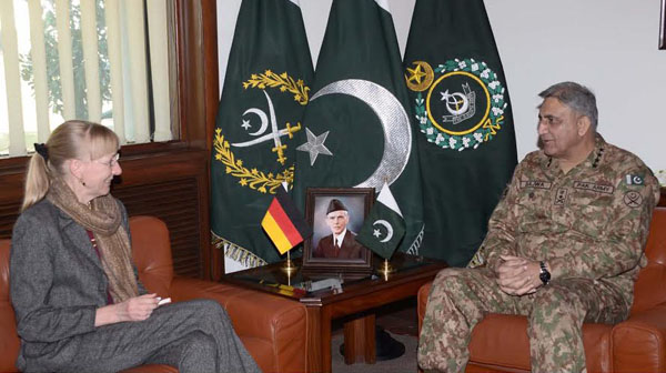 Ambassador of Germany Ina Lipel meeting with COAS Gen Qamar Javed Bajwa in Rawalpindi on Friday. - DNA