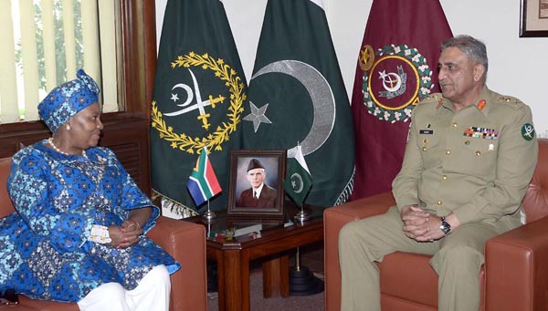 N.N Mapsia Nqakula, Minister of Defence and Military Veterans Affairs, South Africa called on Gen Qamar Javed Bajwa at GHQ in Rawalpindi on Monday. - Online