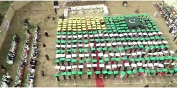 CDA/MCI children gather at Art and Crafts Village on the occasion of Kashmir Solidarity Day and made the largest human flag of Kashmir