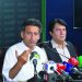 Atif Khan, Barrister Muhammad Ali Saif are talking  to media